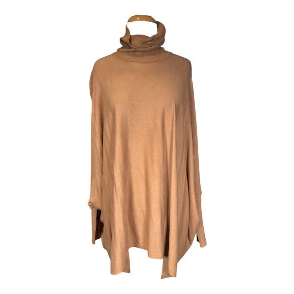 Alfani Women's Tan Turtleneck Poncho Sweater Size Medium Fitted Button Cuffs - Picture 1 of 11